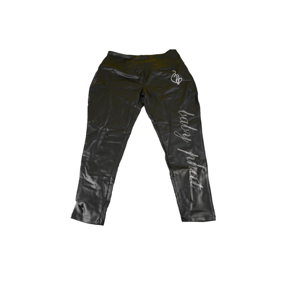 NWT Baby Phat Faux Leather Leggings Black Rhinestone Logo Y2K Bling Womens Sz 1X